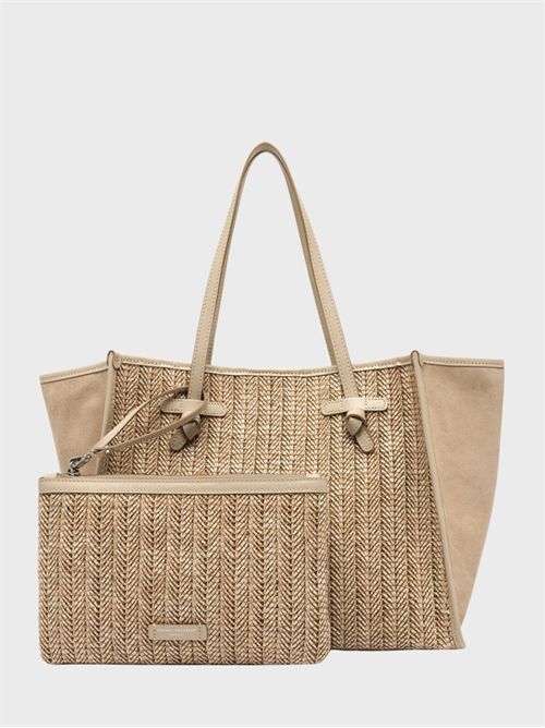 Shopping bag in paglia spigata con dettagli in pelle GIANNI CHIARINI MARCELLA | BS12360MDNSABBIA